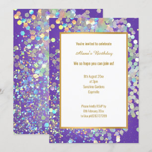 BRIGHT HOT PURPLE HOLOGRAPHIC SPOT  INVITATION