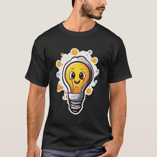 Bright Idea: Funny Yellow Bulb Illustration T-Shir T-Shirt (Front)