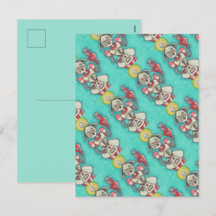 BRIGHT IDEA GIRL ROBOT, COLORFUL MECHANICAL HEARTS HOLIDAY POSTCARD