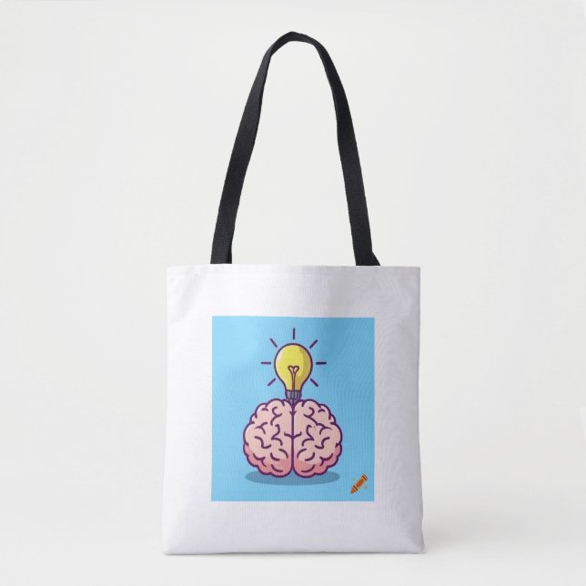 "Bright Ideas Tote Bag: Cartoon Brain and Lightbul (Front)