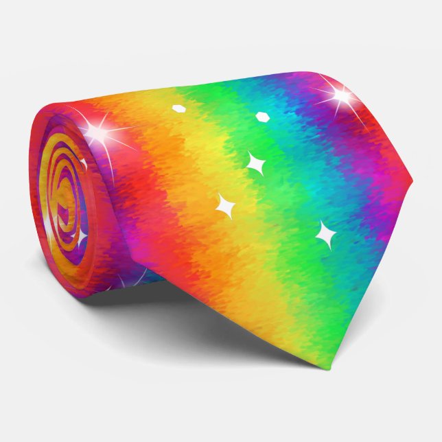 Bright Impressionist Rainbow Sparkle Celebration Tie (Rolled)