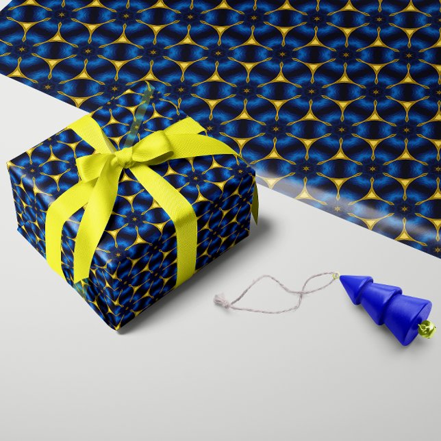  Bright Indigo Blue and Gold Wrapping Paper (Creator Uploaded)