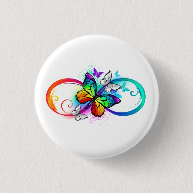 Bright infinity with rainbow butterfly 1 inch round button (Front)