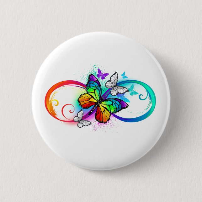 Bright infinity with rainbow butterfly 2 inch round button (Front)
