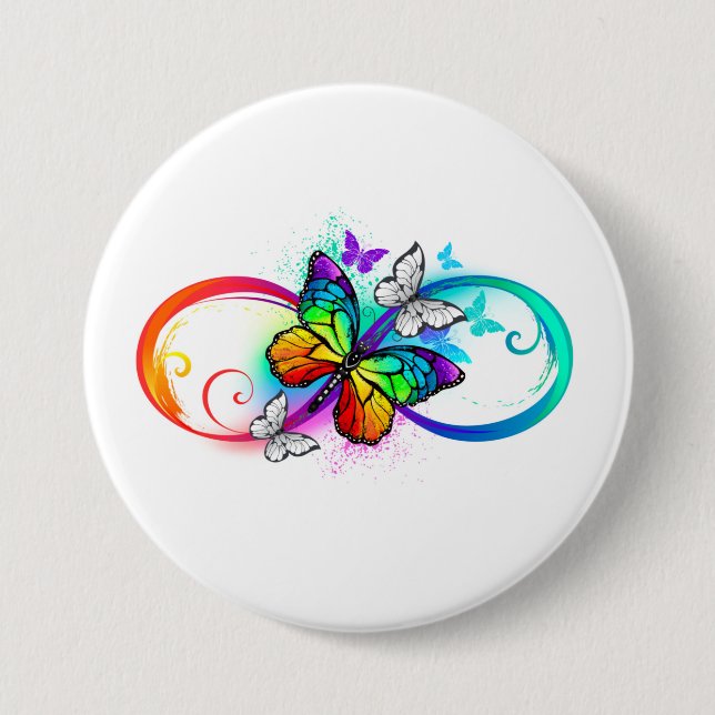 Bright infinity with rainbow butterfly 3 inch round button (Front)