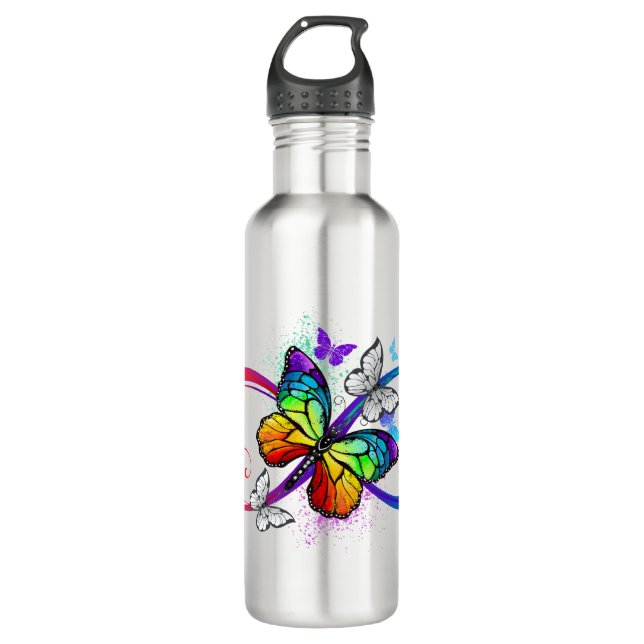 Bright infinity with rainbow butterfly 710 ml water bottle (Front)
