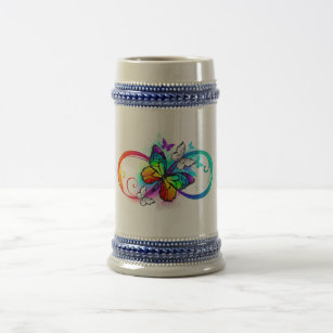 Bright infinity with rainbow butterfly beer stein