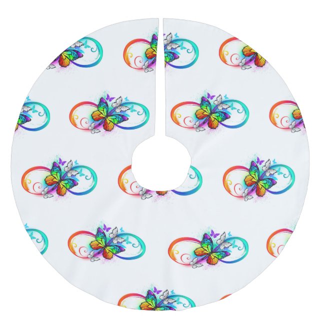 Bright infinity with rainbow butterfly brushed polyester tree skirt (Front)
