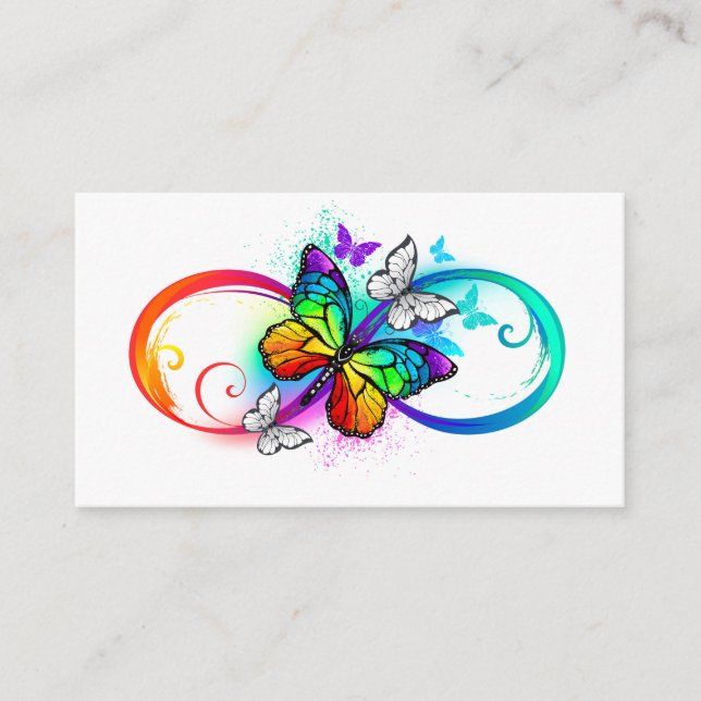 Bright infinity with rainbow butterfly business card (Front)