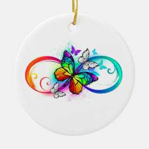 Bright infinity with rainbow butterfly ceramic ornament