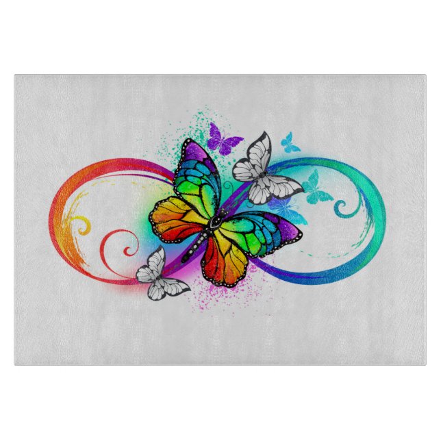 Bright infinity with rainbow butterfly cutting board (Front)