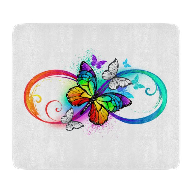 Bright infinity with rainbow butterfly cutting board (Front)