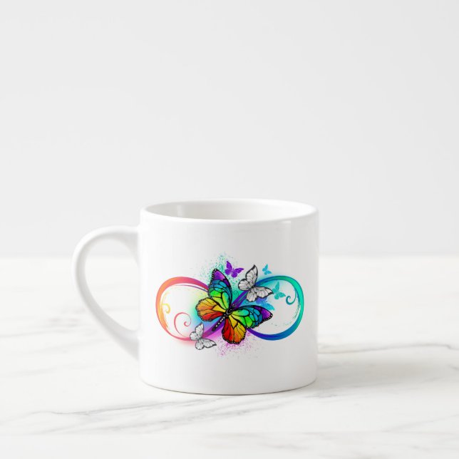 Bright infinity with rainbow butterfly espresso cup (Left)