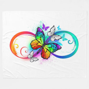 Bright infinity with rainbow butterfly fleece blanket