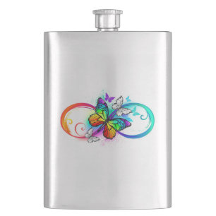 Bright infinity with rainbow butterfly hip flask