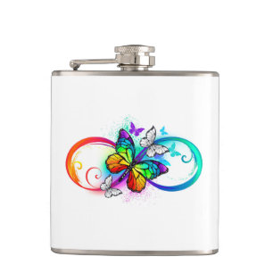 Bright infinity with rainbow butterfly hip flask
