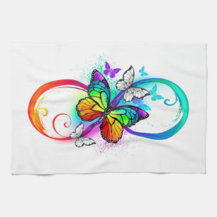 Bright infinity with rainbow butterfly kitchen towel