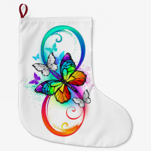 Bright infinity with rainbow butterfly large christmas stocking