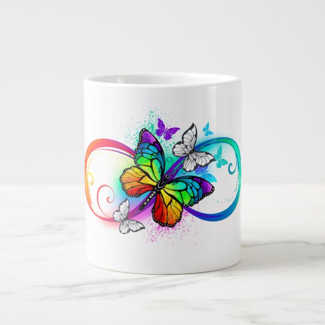 Bright infinity with rainbow butterfly large coffee mug (Front)