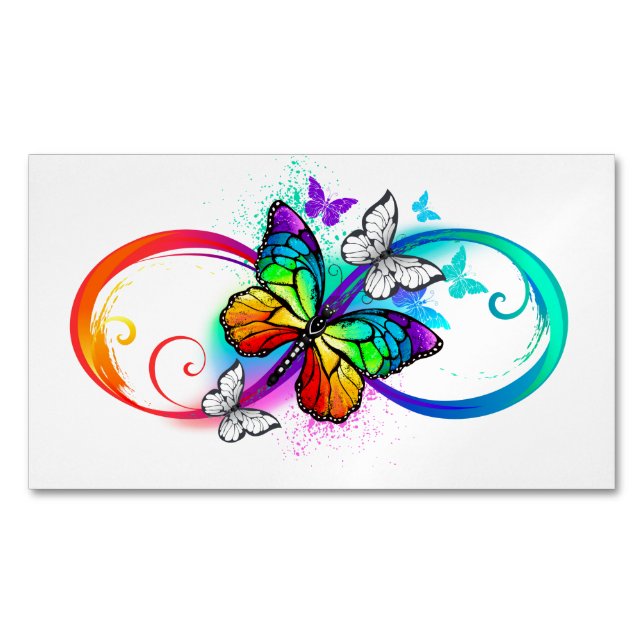 Bright infinity with rainbow butterfly 	Magnetic business card (Front)