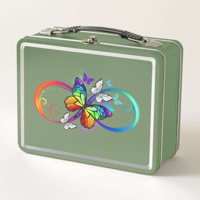 Bright infinity with rainbow butterfly metal lunch box (Front)