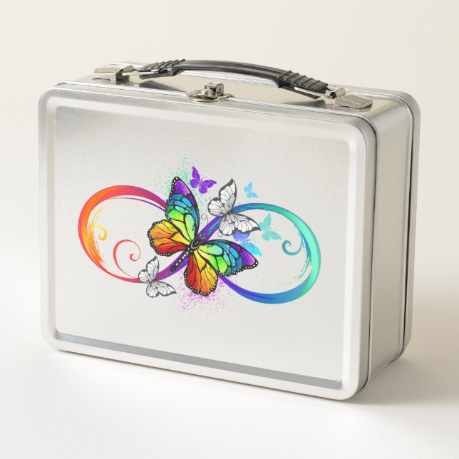 Bright infinity with rainbow butterfly metal lunch box (Front)