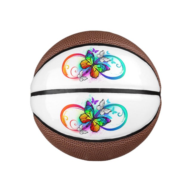 Bright infinity with rainbow butterfly mini basketball (Front)