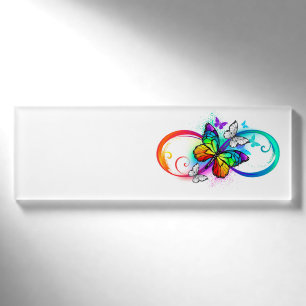 Bright infinity with rainbow butterfly name tag