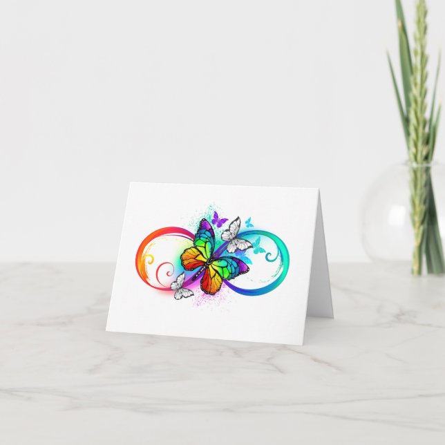 Bright infinity with rainbow butterfly note card (Front)