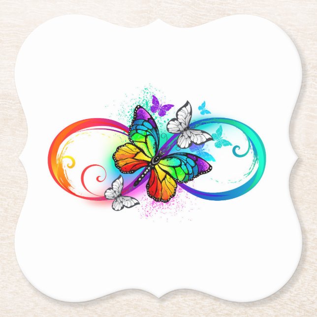Bright infinity with rainbow butterfly  paper coaster (Front)