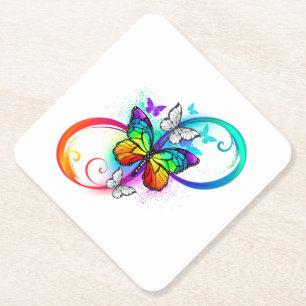 Bright infinity with rainbow butterfly paper coaster