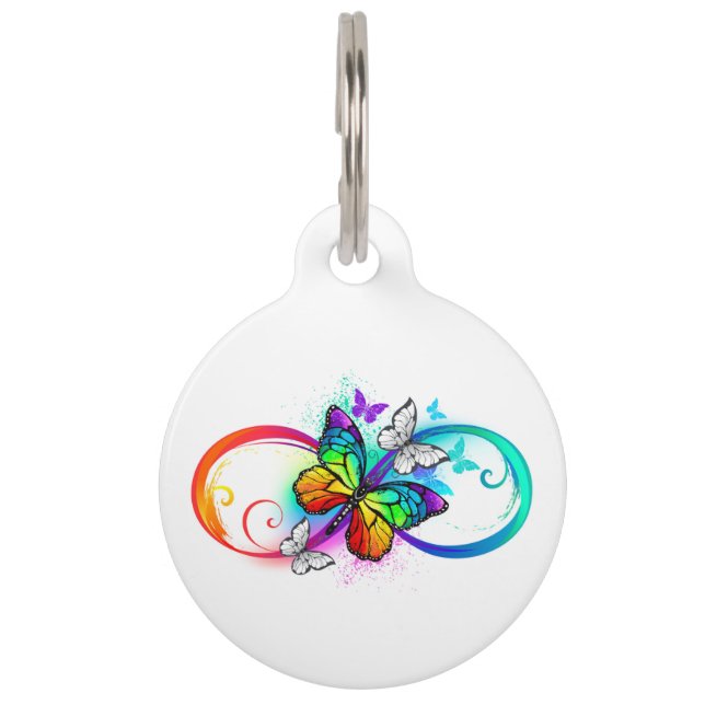 Bright infinity with rainbow butterfly pet tag (Front)