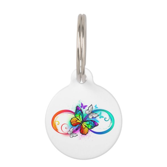 Bright infinity with rainbow butterfly pet tag (Front)