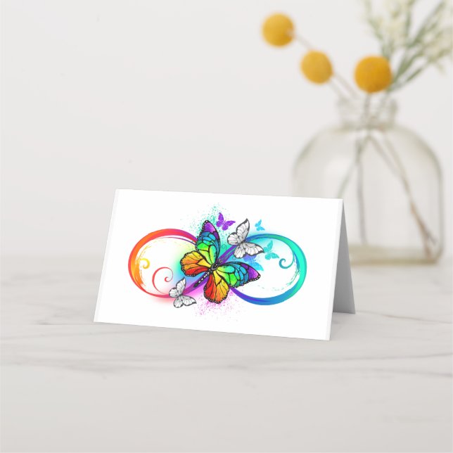 Bright infinity with rainbow butterfly place card (Front)