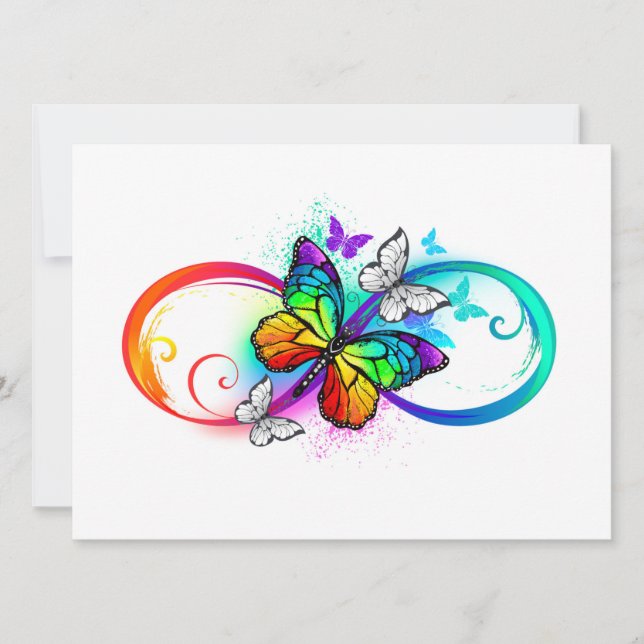 Bright infinity with rainbow butterfly save the date (Front)