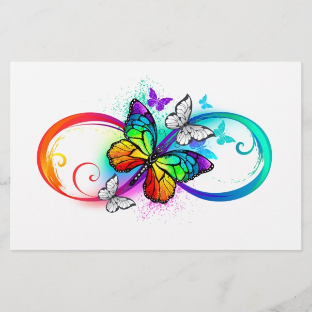 Bright infinity with rainbow butterfly stationery (Front)