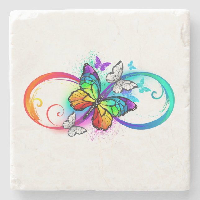 Bright infinity with rainbow butterfly stone coaster (Front)