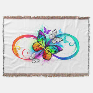 Bright infinity with rainbow butterfly throw blanket