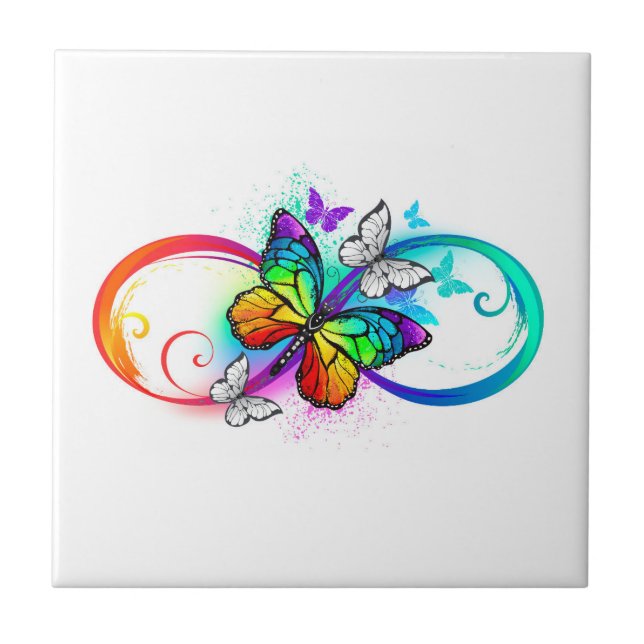 Bright infinity with rainbow butterfly tile (Front)