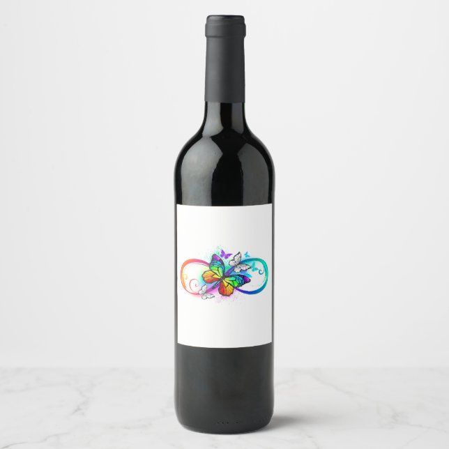 Bright infinity with rainbow butterfly wine label (Front)