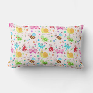 Bright Insects and Flowers for Children's Design Lumbar Pillow