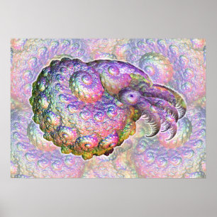 Bright Iridescent Fractal Nautilus Composite Art Poster