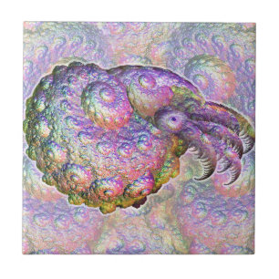 Bright Iridescent Fractal Nautilus Composite Art Tile