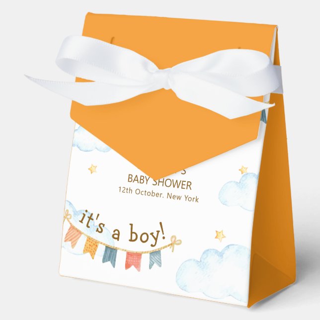 Bright It's A Boy Bear Airplane Sky Baby Shower  Favor Box (Front)