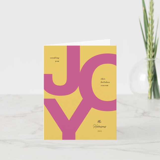 Bright Joy Pink & Yellow Non-Photo Holiday Card (Front)
