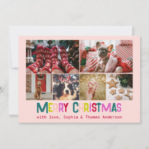 Bright & Joyful Merry Christmas 6 Photo Blush Pink Holiday Card