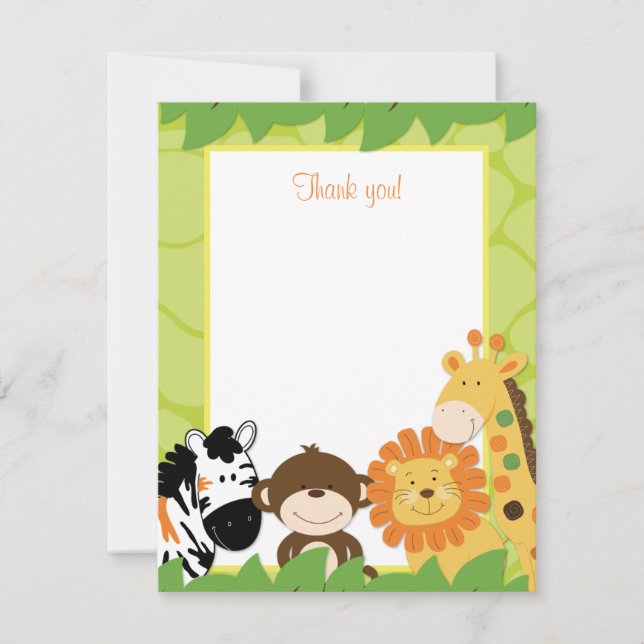 Bright Jungle Safari Animals Flat Thank you card (Front)