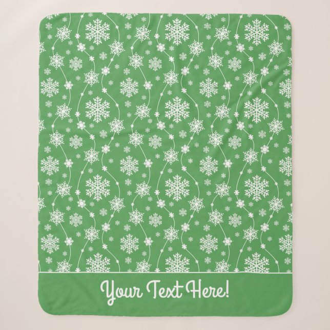Bright Kelly Green Winter White Snowflake Pattern Sherpa Blanket (Front)