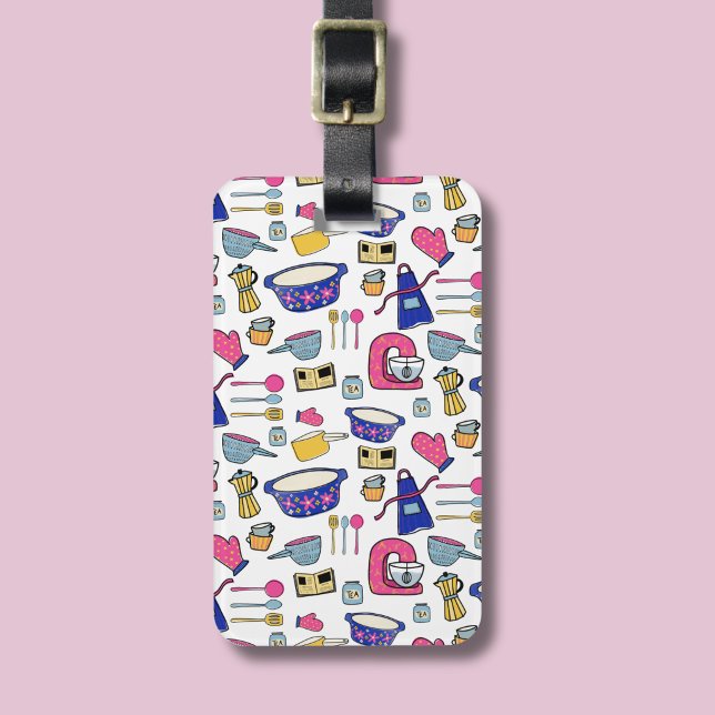 Bright Kitchen Utensils Chef Cake Baker Luggage Tag (KItchen utensil pattern luggage tag)