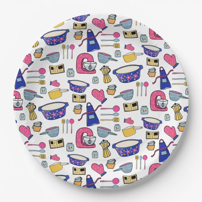 Bright Kitchen Utensils Chef Cake Baker  Paper Plate (Front)